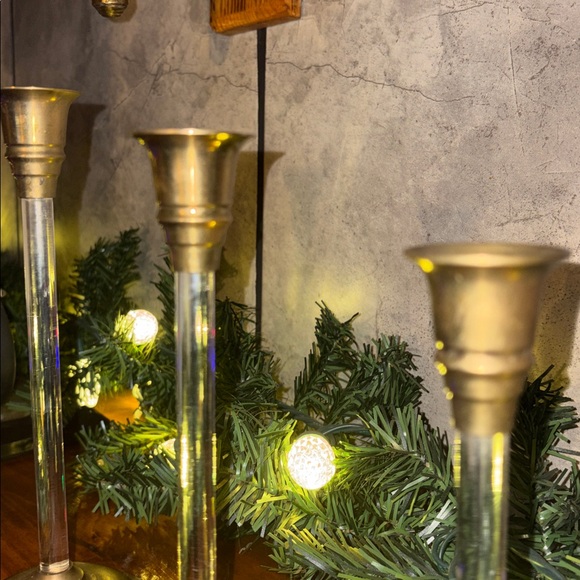 Vintage Lucite & Brass Candlesticks Set of 3 Hollywood Regency Palm Beach Glam - Picture 16 of 17